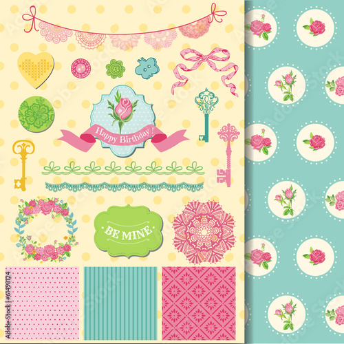 Scrapbook Design Elements - Floral Shabby Chic Theme - in vector