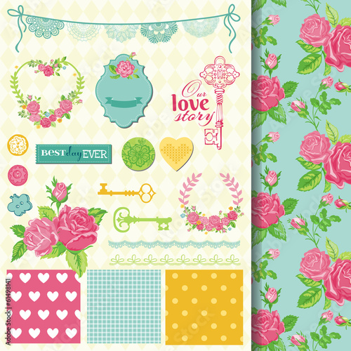 Scrapbook Design Elements - Floral Shabby Chic Theme - in vector