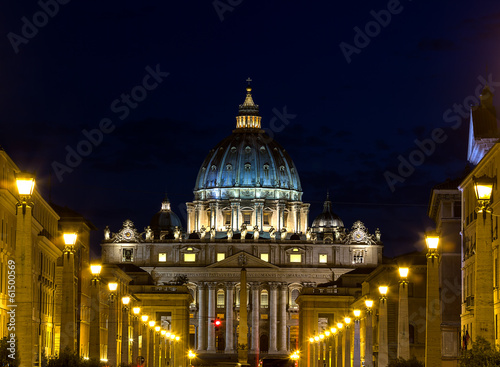 Night view at St. Peter's cathedral in Rome, Italy