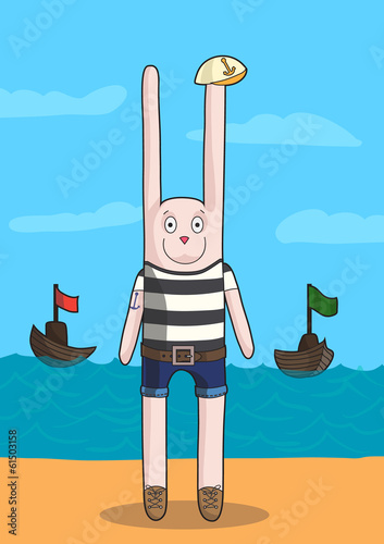 Happy smiling Bunny Seaman in striped vest