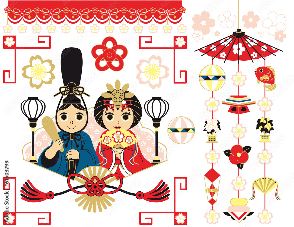 ３月３日桃の節句雛祭り用イラストカットデザインイメージ素材 カラフル Stock Vector Adobe Stock