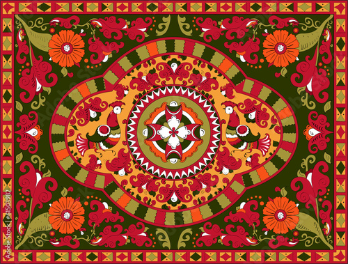 Russian traditional ornament with birds and flowers