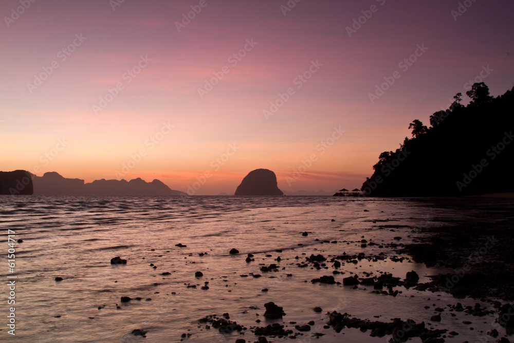 Sunset at the beach of the Koh Ngai island Thailand