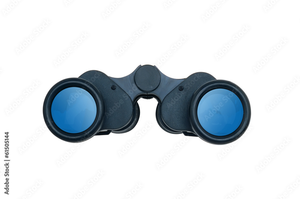 Black modern binoculars isolated on white Black modern binoculars isolated on white
