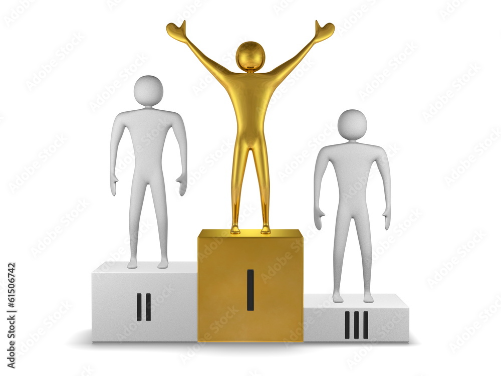Golden winner and gray prizetakers on podium. Front view Golden winner and gray prizetakers on podium. Front view