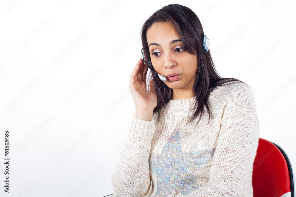 Customer Representative girl with headset Customer Representative girl with headset