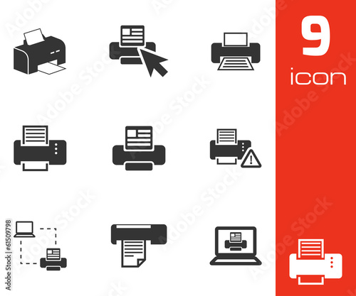 Vector balck printer icons set