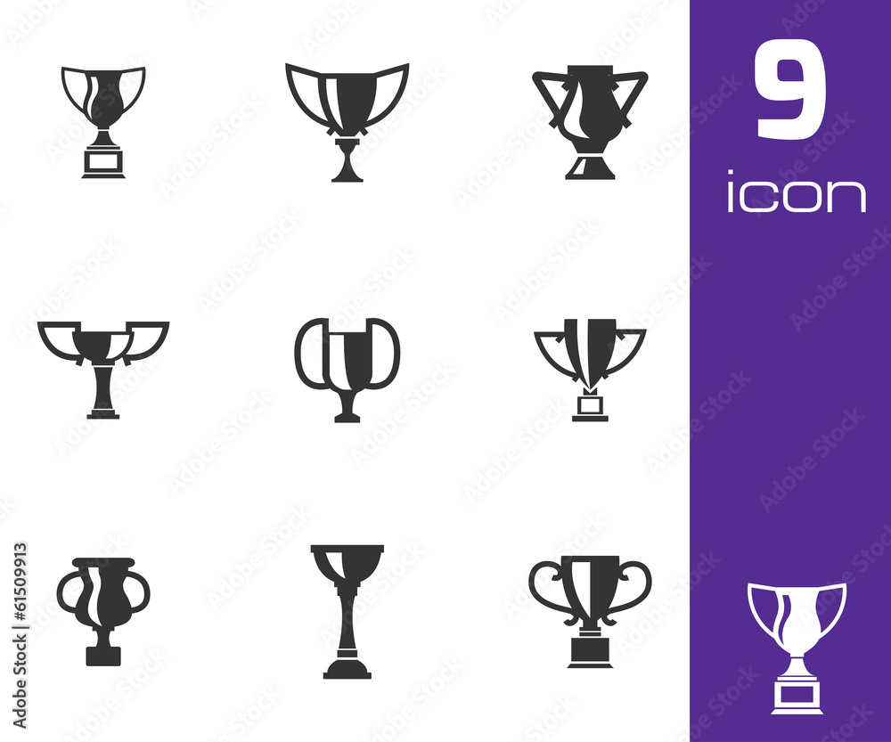 Vector black trophy icons set Vector black trophy icons set