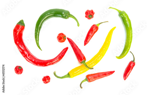 Various colored hot peppers
