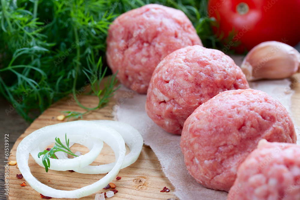 minced meat, meatballs with ingredients