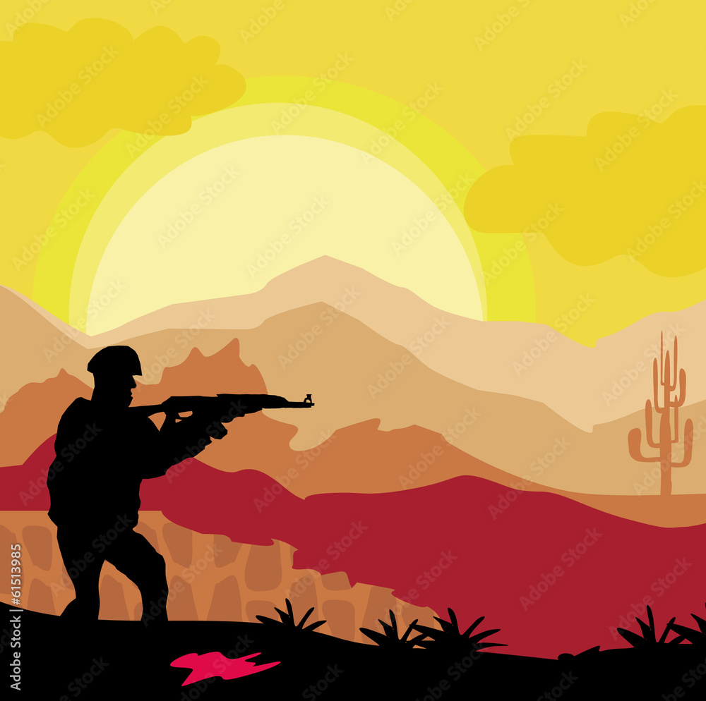 Silhouette of soldier holding gun Silhouette of soldier holding gun