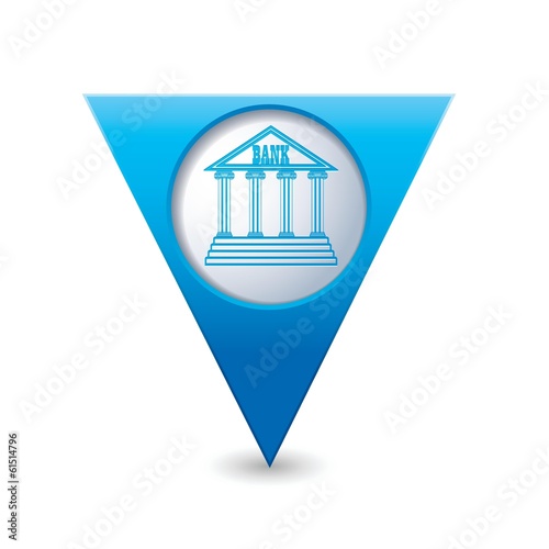 Map pointer with bank building icon. Vector illustration