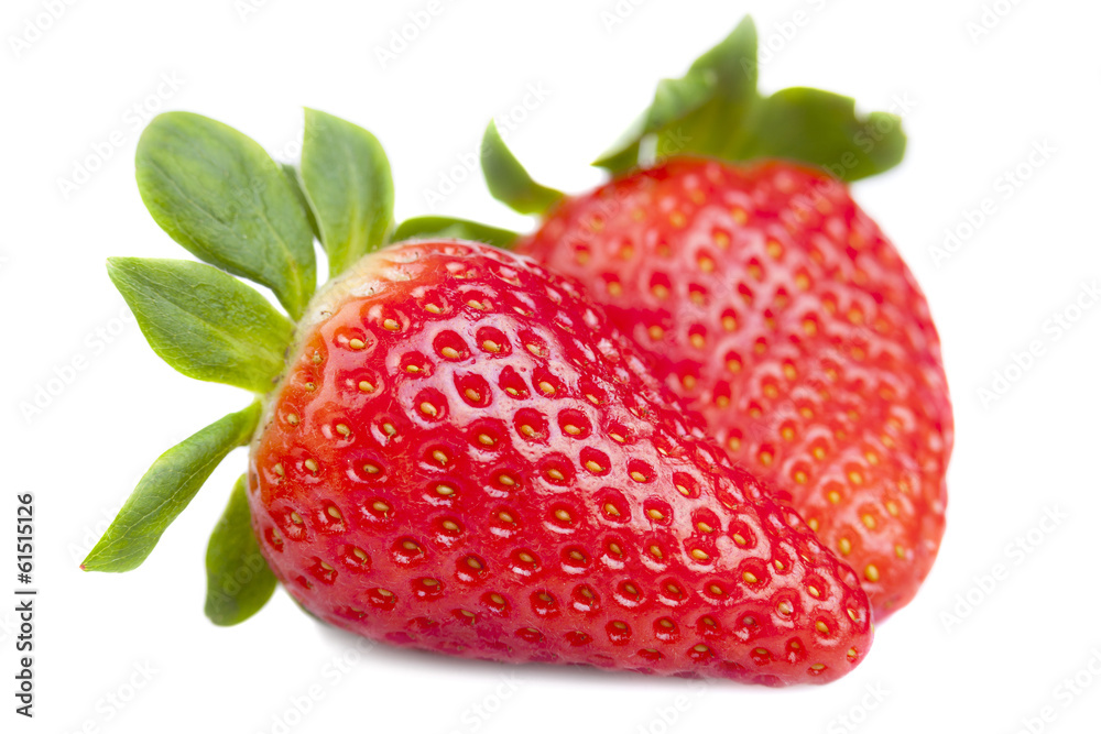 Strawberries with leaves, isolated on white background Strawberries with leaves, isolated on white background