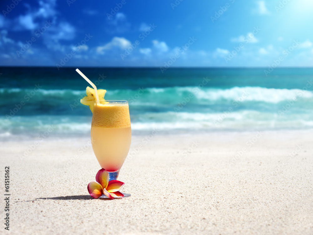 fresh fruit mix of juices on a tropical beach fresh fruit mix of juices on a tropical beach