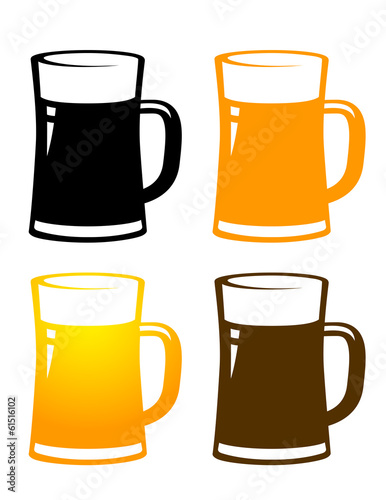 set of colorful beer mugs