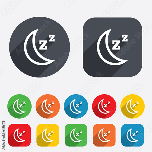 Sleep sign icon. Moon with zzz button.