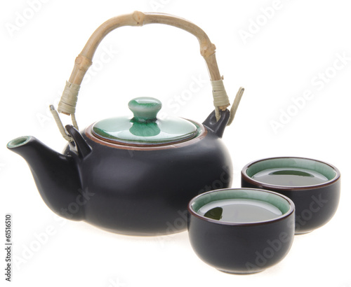 Chinese tea set with cups and tea pot