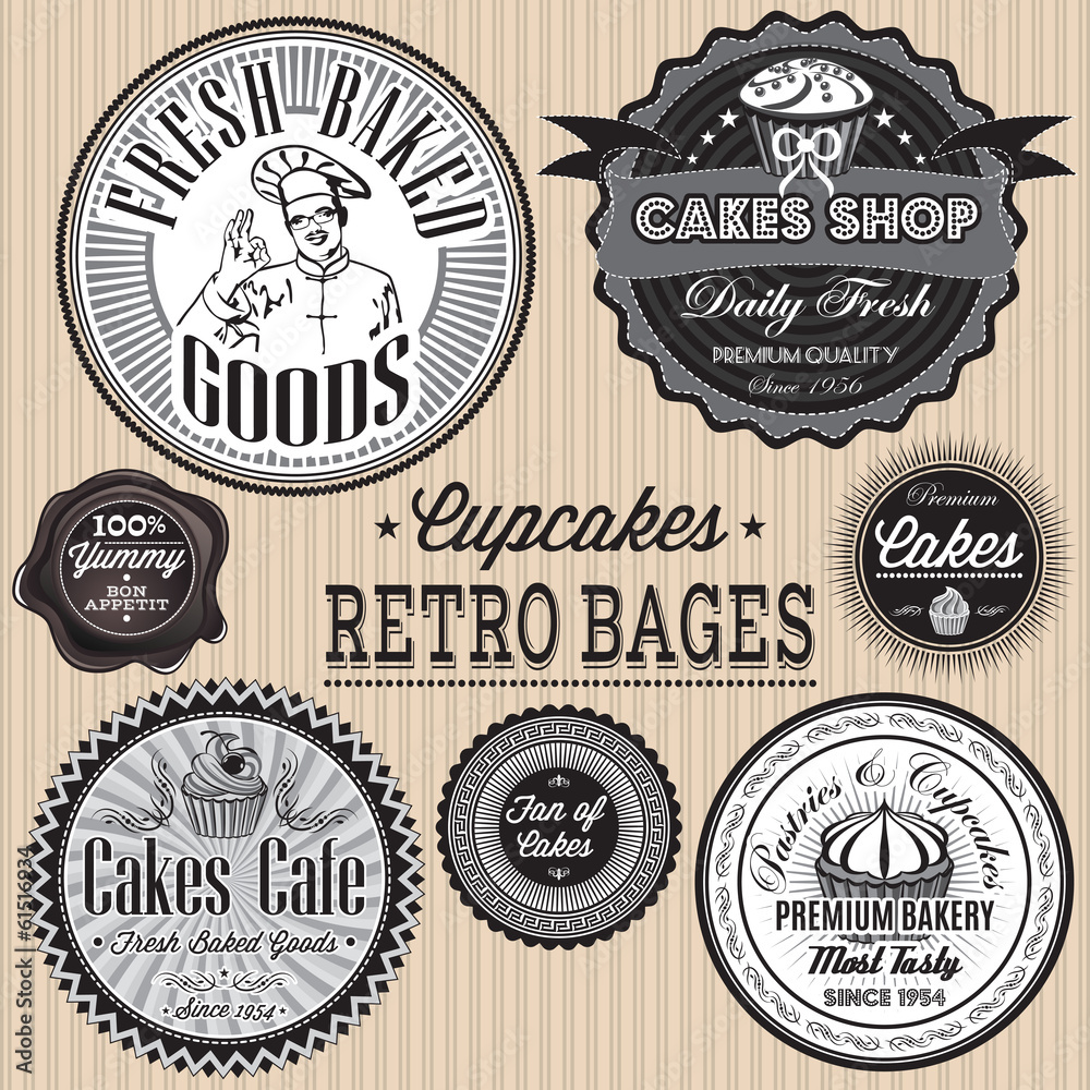 vector set of retro badges for cake