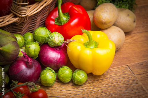 colored vegetables in wicker basket