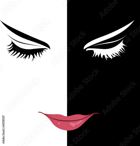 Pop art vector concept of young woman with closed eyes