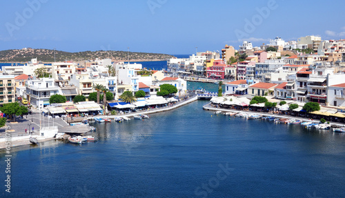 View the town of Agios Nikolaos, Crete Island, Greece, Europe