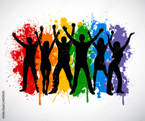 colorful silhouettes of people supporing  LGBT rights