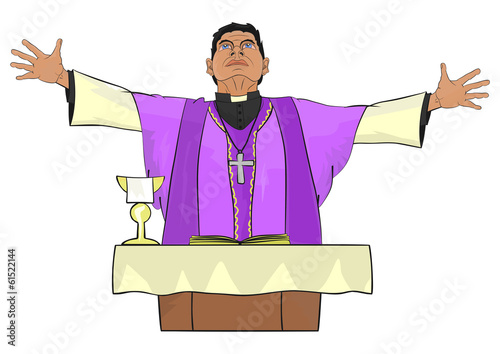 The Catholic priest celebrating Mass at the altar.