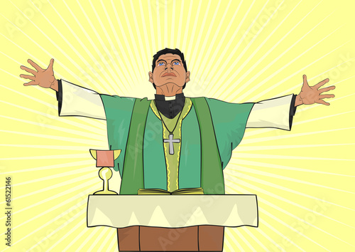 The Catholic priest celebrating Mass at the altar.