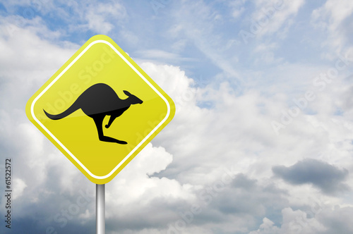 Yellow kangaroo warning road sign