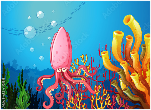 An octopus under the ocean