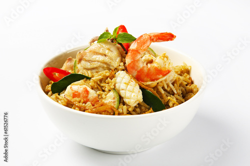 fried rice with red curry with seafood, Thai food