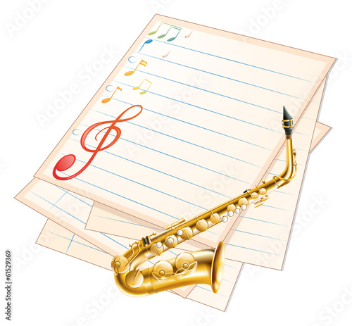 An empty musical paper with a saxophone