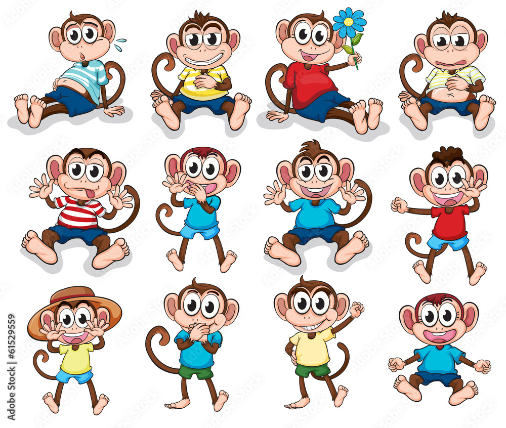Naklejka premium Monkeys with different emotions