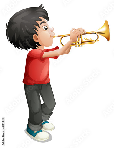 A boy playing with his trombone