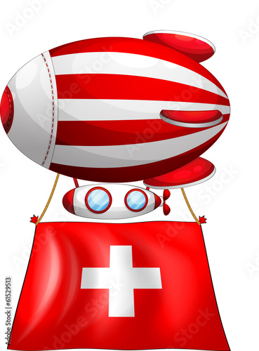 A stripe-colored balloon carrying the Switzerland flag