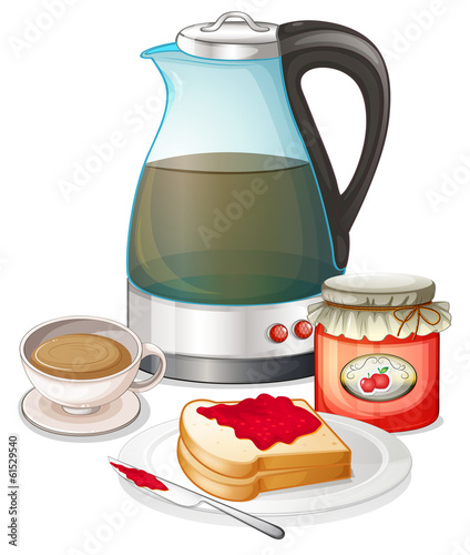 Apple jam and a pitcher of juice