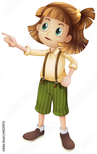 A young girl pointing