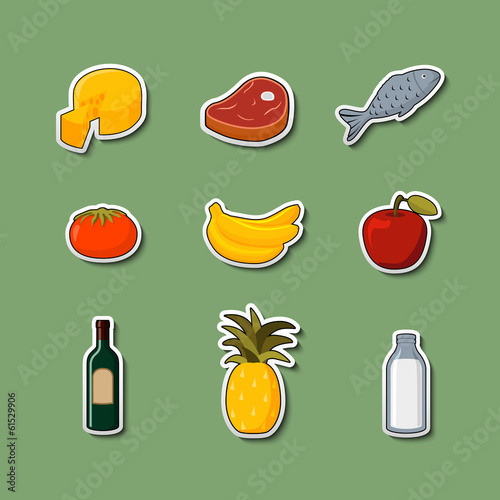 Supermarket foods items on stickers