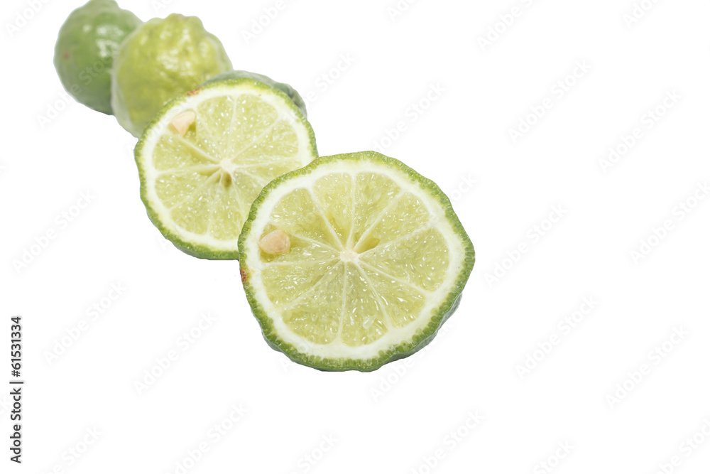 Kaffir Lime with leaves isolate on white Kaffir Lime with leaves isolate on white