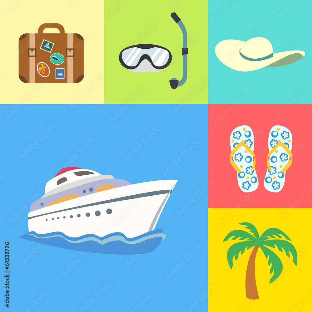 Vacation holidays and travel icons set