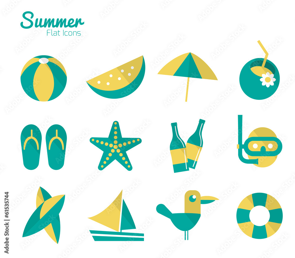 Obraz premium Summer Icons set 2. Flat design. Vector