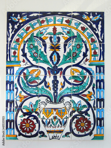 Painted tiles pattern of the wall with a clipping path