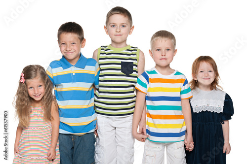 Group of five joyful kids