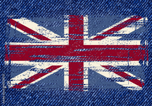 Grunge British flag on jeans background. Vector