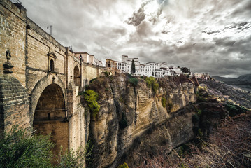 Canvas schilderij Ronda Puente Nuevo Schilderachtig zicht op Ronda met brug  © Alex Tihonov