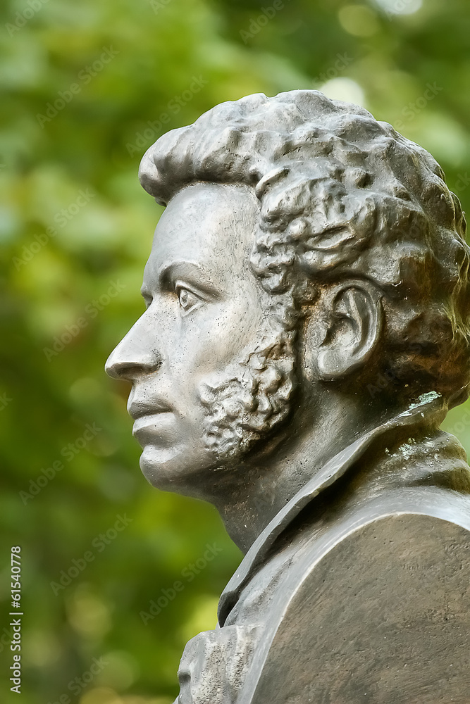 The bronze bust of Alexander Pushkin in Gomel. Belarus