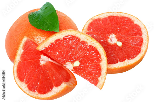Sliced grapefruit with leaf
