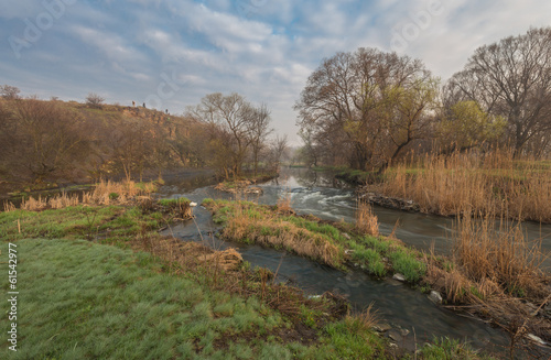 Misty morning on the river in early spring