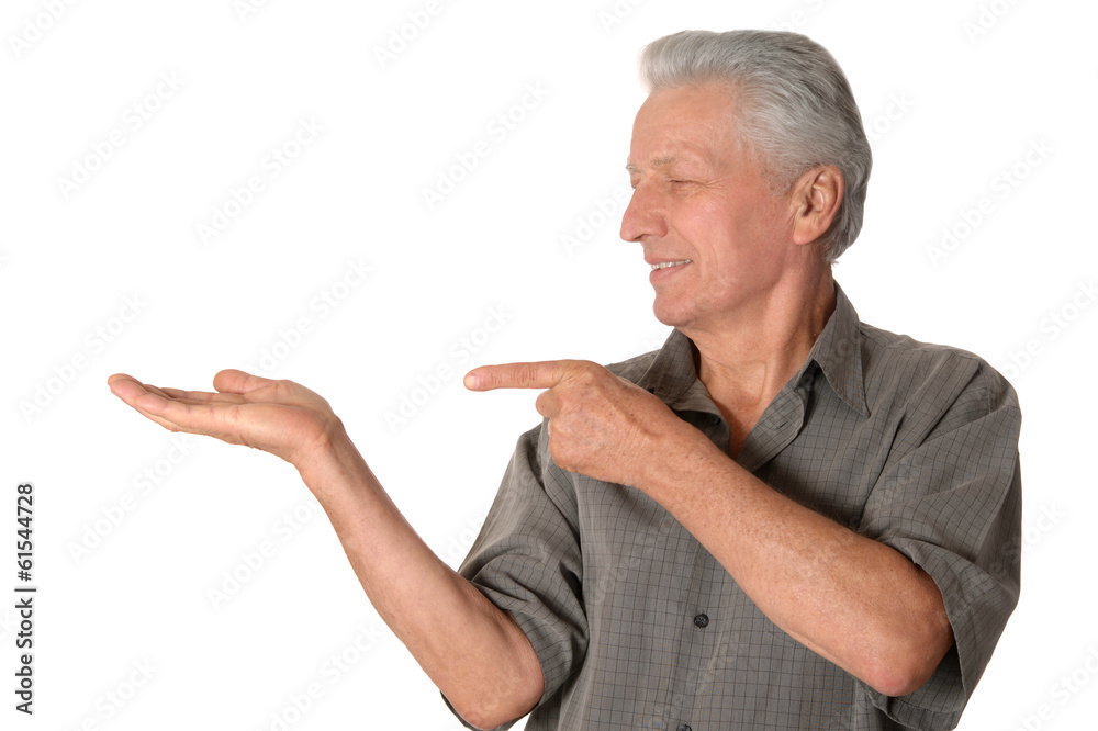 Mature man pointing with his finger Mature man pointing with his finger