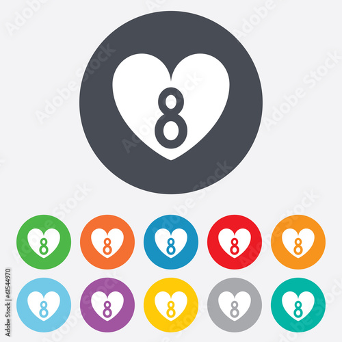 8 March Women's Day sign icon. Heart symbol.